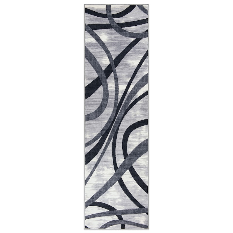 Contemporary Distressed Abstract Lines Non Slip Area Rug