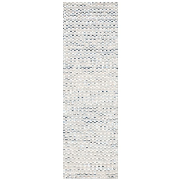 slide 2 of 7, SAFAVIEH Handmade Marbella Aase Wool Rug 2'3" x 10' Runner - White/Navy - Runner