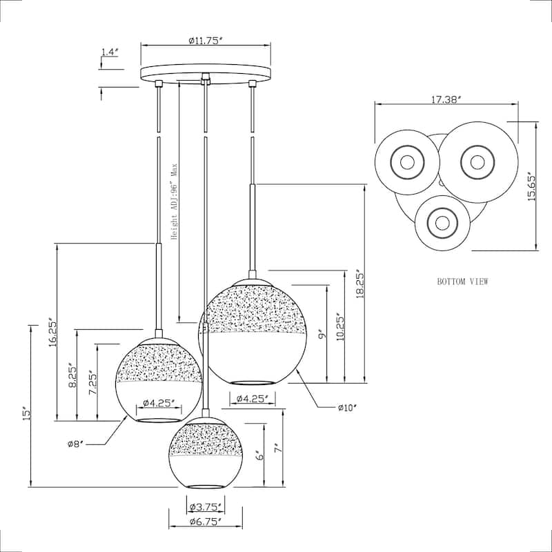Callisto 3-Light Black Ombre Glass Pendant with Chrome Ombre Globe Glass Shade