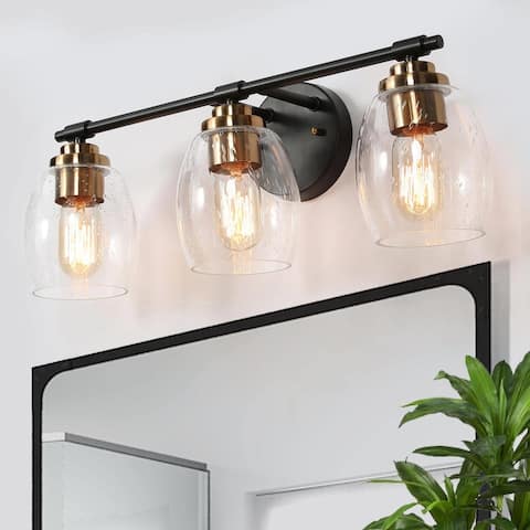 Fintch Modern Farmhouse 3-light Bathroom Vanity Light Fixture Industrial Black Gold Wall Sconce