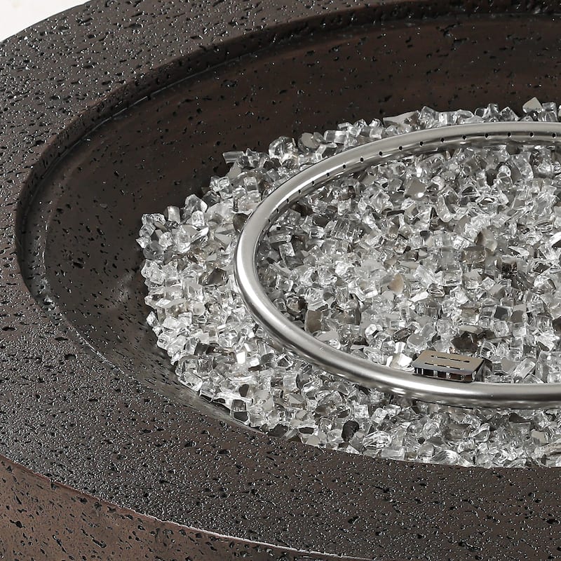 COSIEST 42'' Outdoor Round Propane Fire Pit w Wind Guard and Fire Glass