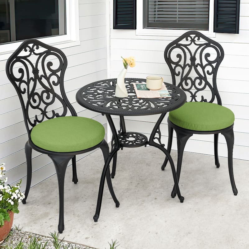 Patio 3-Piece Cast Aluminum Bistro Set with Cushions, Umbrella Hole