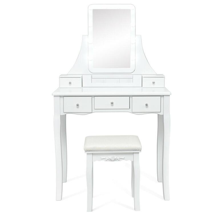 Dimmable Bulbs Touch Switch Vanity Dressing Table Set with Removable Box - 31.5" x 16" x 53.5" (L x W x H)