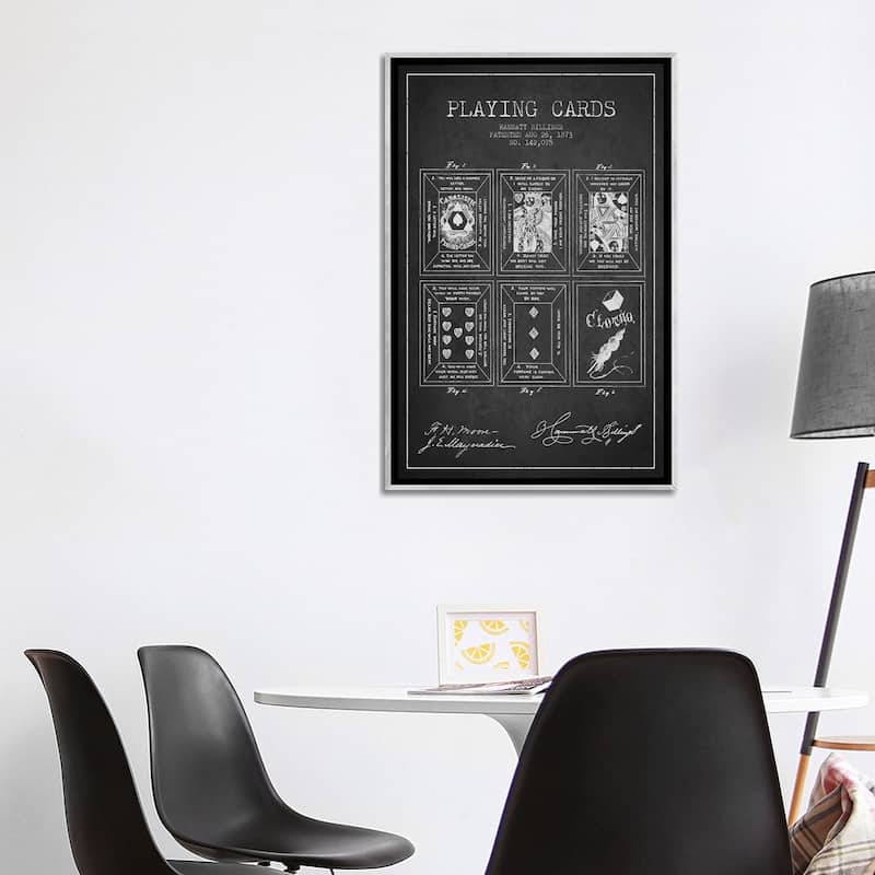iCanvas "Hammatt Billings Playing Cards Patent Sketch (Charcoal)" by Aged Pixel Framed