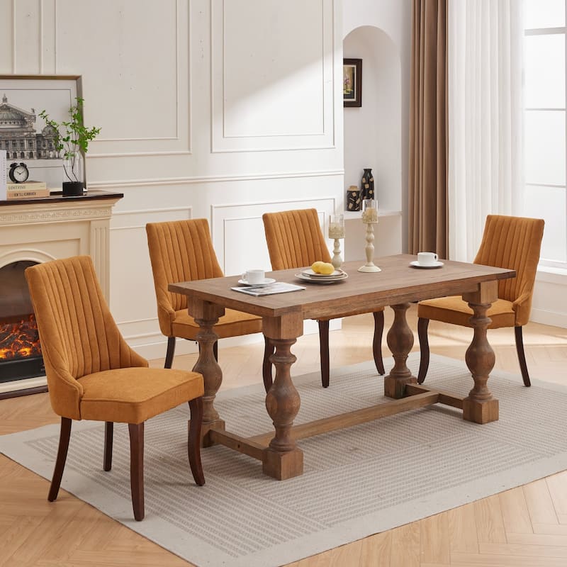 Modern Linen Kitchen Dining Chair with Bent Wood Legs, Set of 2