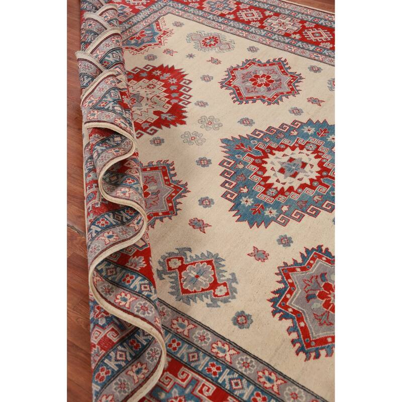 Hand Knotted Oriental 100% Wool Carpet Traditional Geometric Beige & Ivories Kazak Area Rug - 11' 1'' X 8' 4''