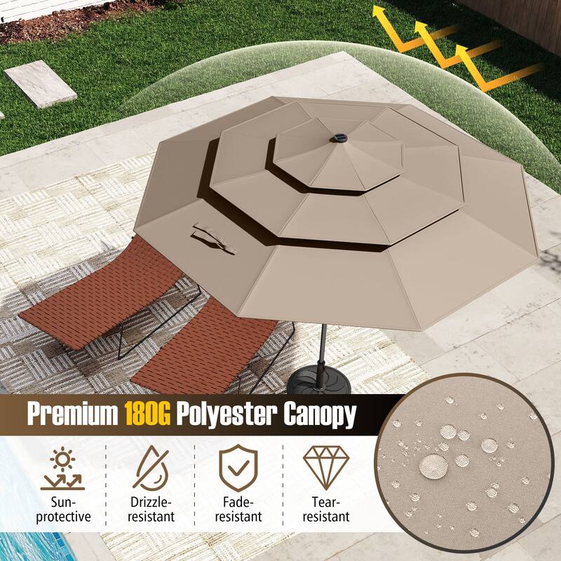 Polyester 10.3ft Solar LED Patio Umbrella with Auto Tilt and Crank