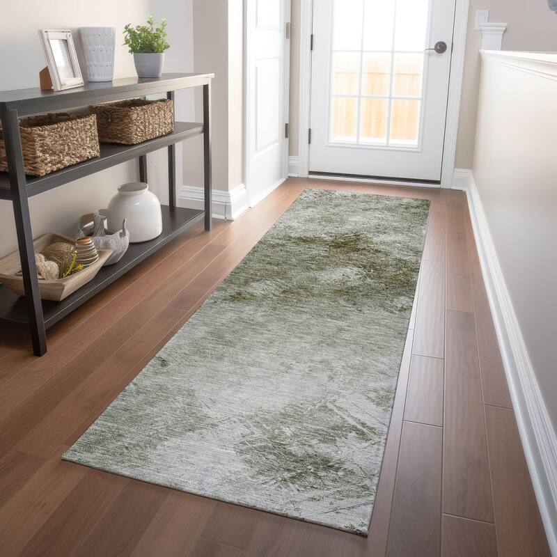 Machine Washable Indoor/ Outdoor Chantille Abstract Watercolor Rug - 2'3" x 7'6" - Taupe