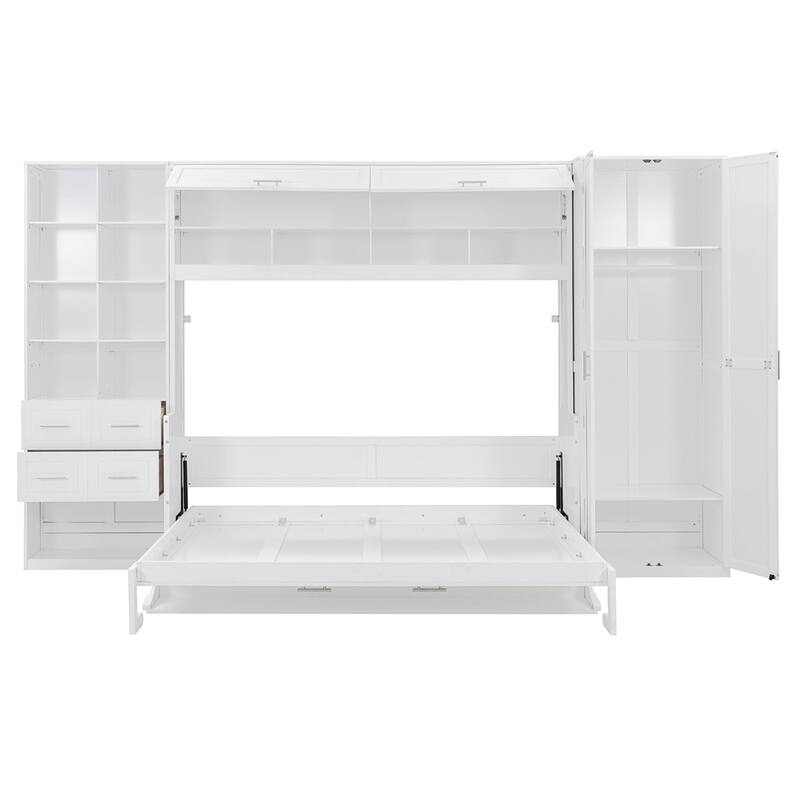 Queen Size Murphy Bed Wall Bed with Closet ,Drawers and Shelves