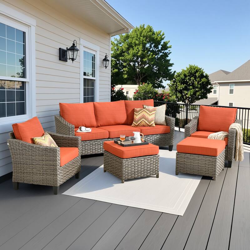 XIZZI Outdoor Patio Furniture Set with Fire Pit Table - Red/Orange - 5-Piece