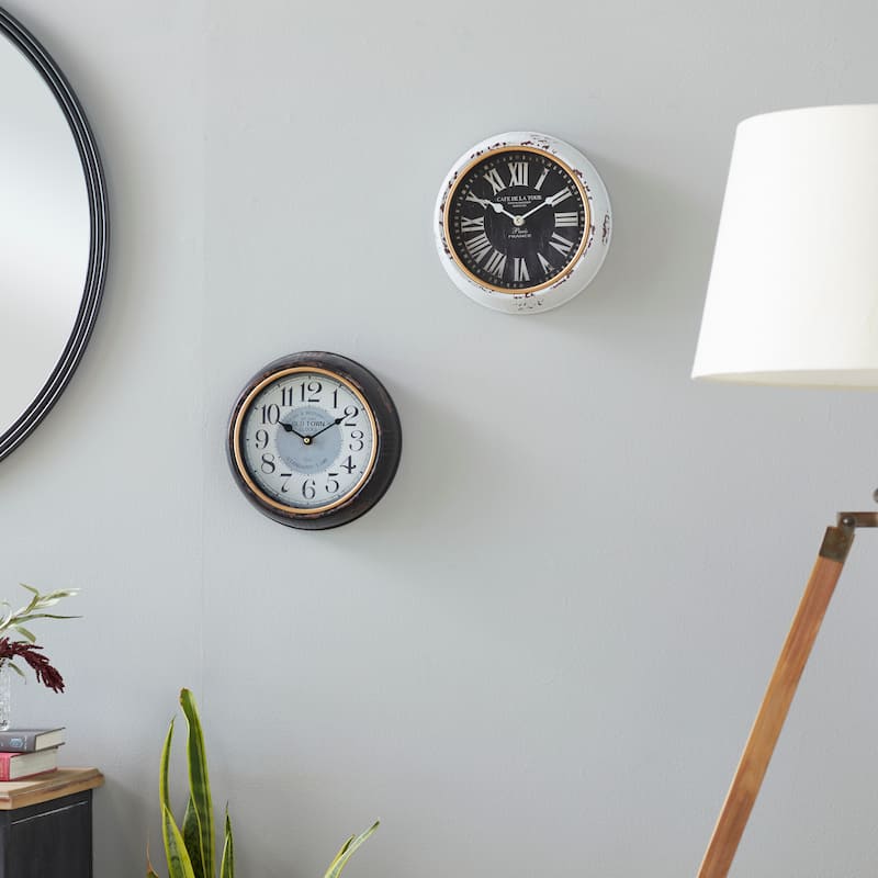 White Iron Vintage Wall Clock No Theme (Set of 2) - 10"L, 10"H