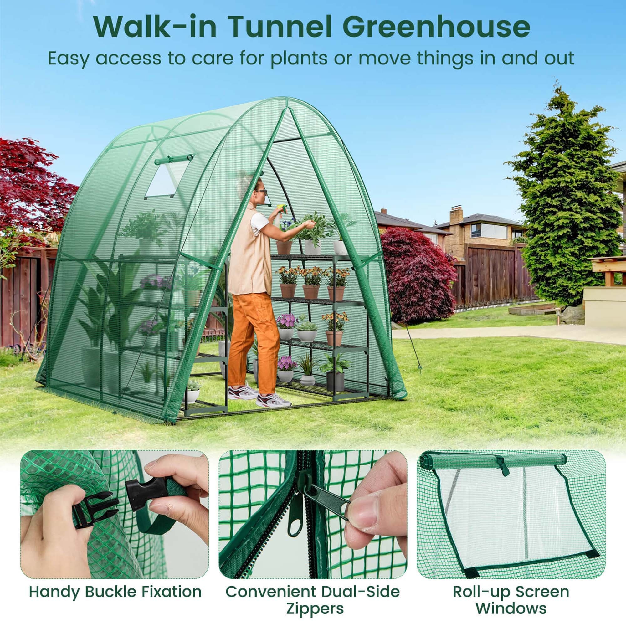 Costway Portable Greenhouse with 2 Zippered Doors 2 Roll-up Screen - See Details