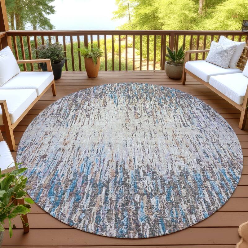 Machine Washable Indoor/ Outdoor Abstract Moxy Chantille Rug - Taupe - 8' x 8'