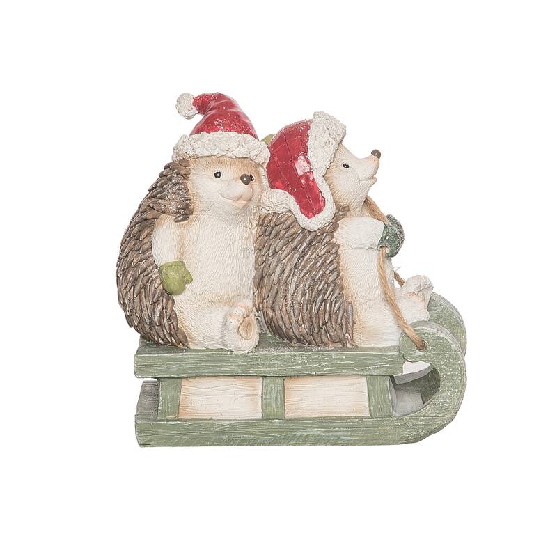 Transpac Resin 5.25 in. Multicolor Christmas Hedgehogs on Sled Figurine