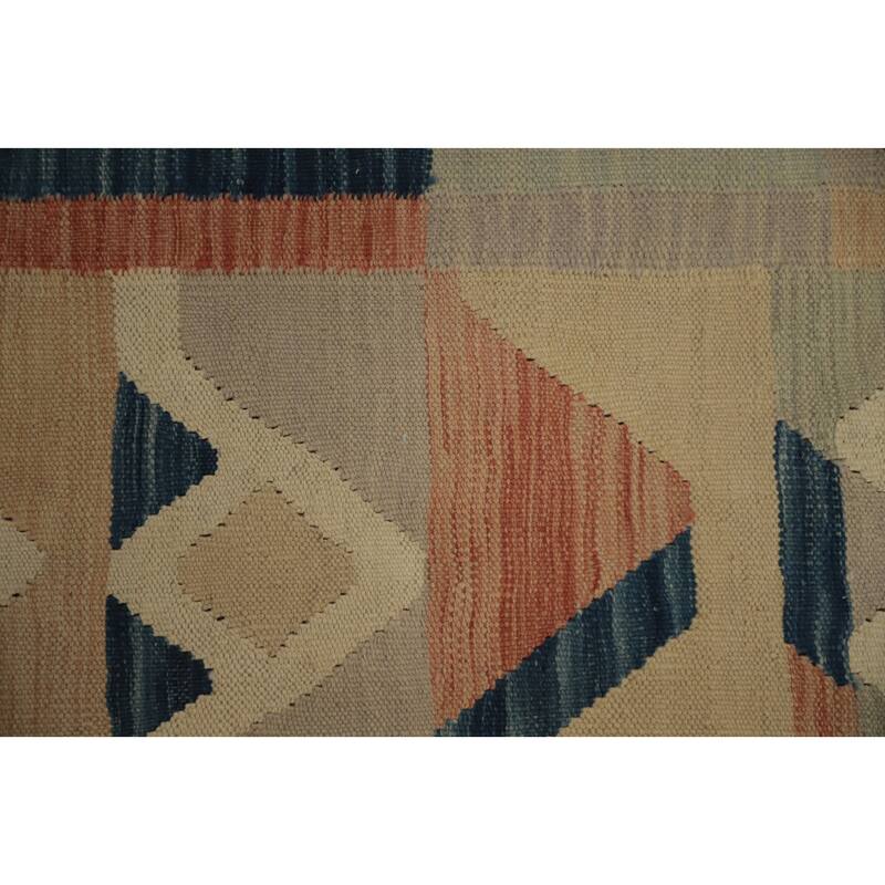 Hand Woven Oriental 100% Wool Carpet Southwestern Tribal Beige & Ivories Kilim Area Rug - 6' 7'' X 5' 10''