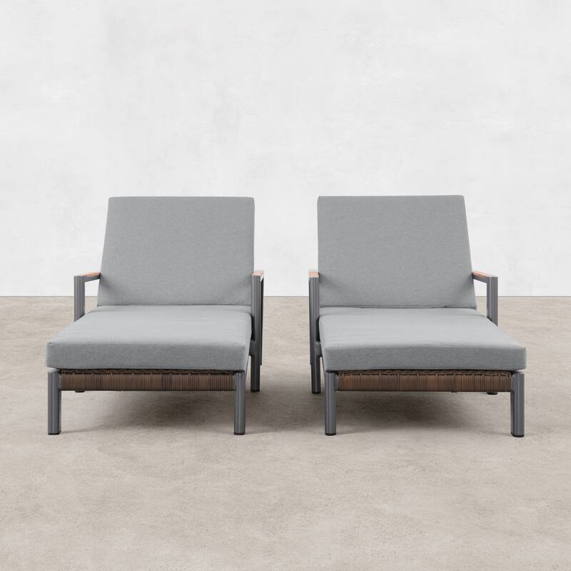 Arlo Teak & Wicker Aluminum Dual-Use Outdoor Chaise Lounge (Set of 2)