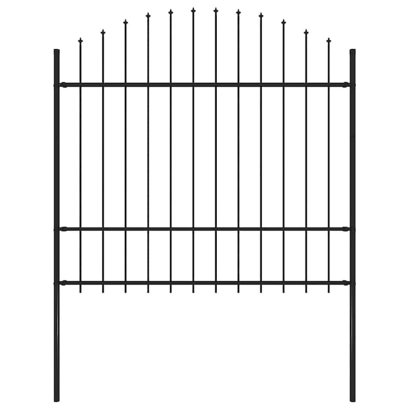 vidaXL Garden Fence with Spear Top Steel 71.3"x29.5"/68.9"/78.7" Black - 1/ 71.3"/ 59.1"-68.9"