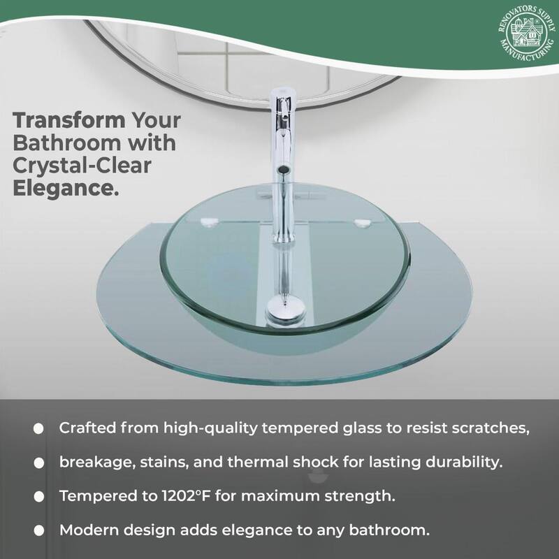 16.25" Corona Tempered Glass Wall Mount Bathroom Sink Round with Chrome Faucet and Drain