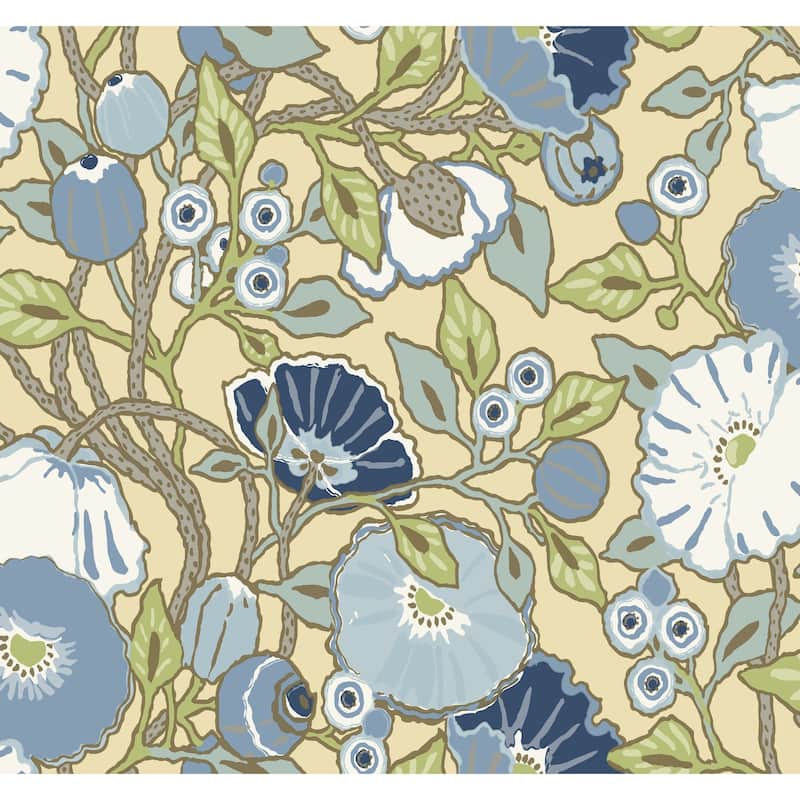 Omaha Vincent Poppies 27 in. x 27 ft. = 60.75 sq. ft Wallpaper Roll - Yellow, Blue