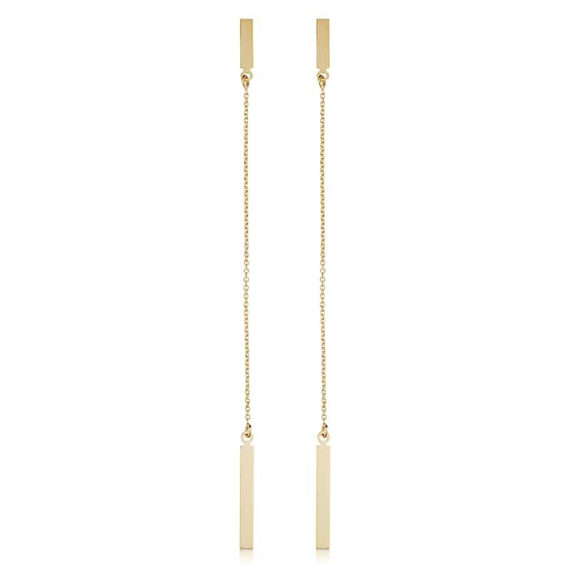 14k Yellow Gold or Rose Gold Bar Dangle Earrings