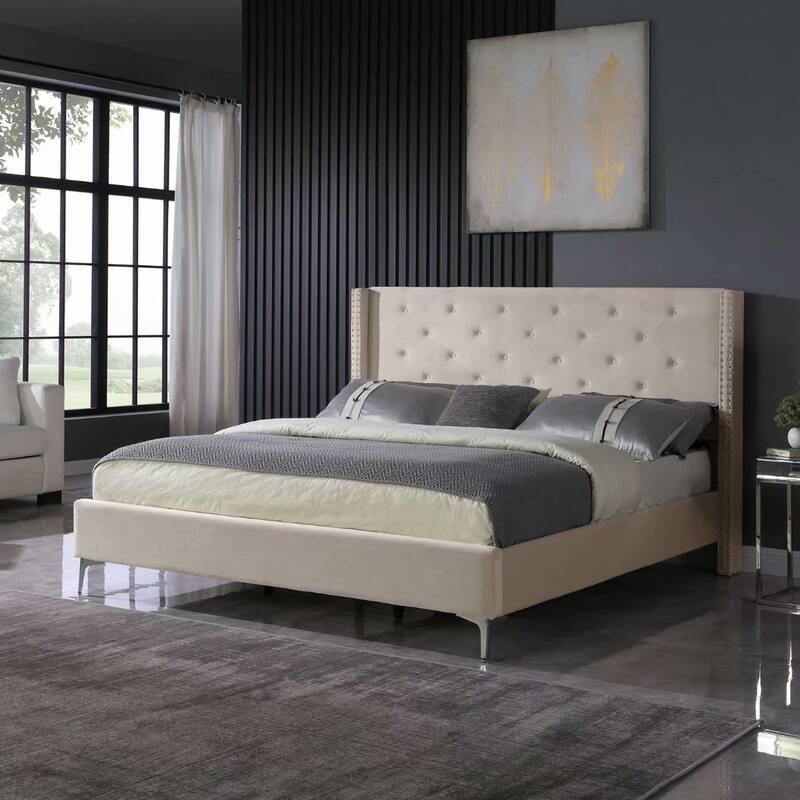 King-sized Velvet Platform Bed Frame
