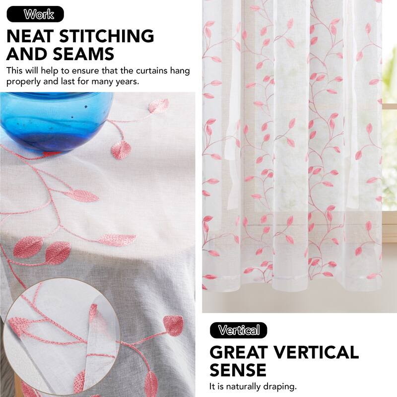 Deconovo Tie up Sheer Curtains Embroidery Pattern Shades