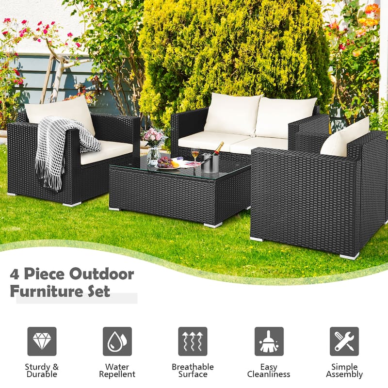 Costway 8PCS Patio Rattan Furniture Set White - See Details