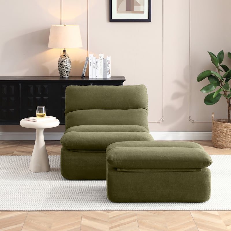 32"Bean Bag Chair with Ottoman, Big Chaise Lounge Chairs for Adults,Tufted Upholstered Lazy Sofa