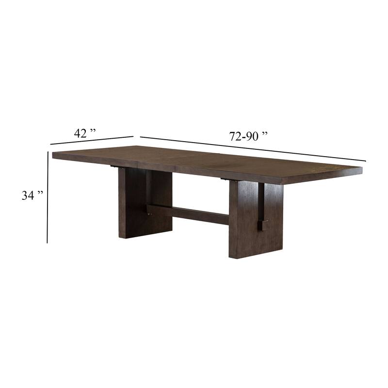 Mordy Dining Table, Walnut Brown Solid Wood 72-90 Inch Expandable Leaf