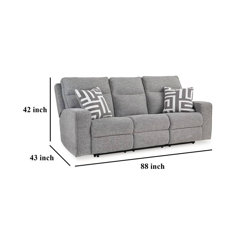 Cloe Power Reclining Sofa, Gray Performance Nuvella, 2 Pillows 88 Inch