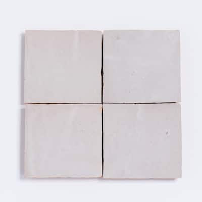Handmade 4x4-in Moroccan Mosaic Solid Color Off-White