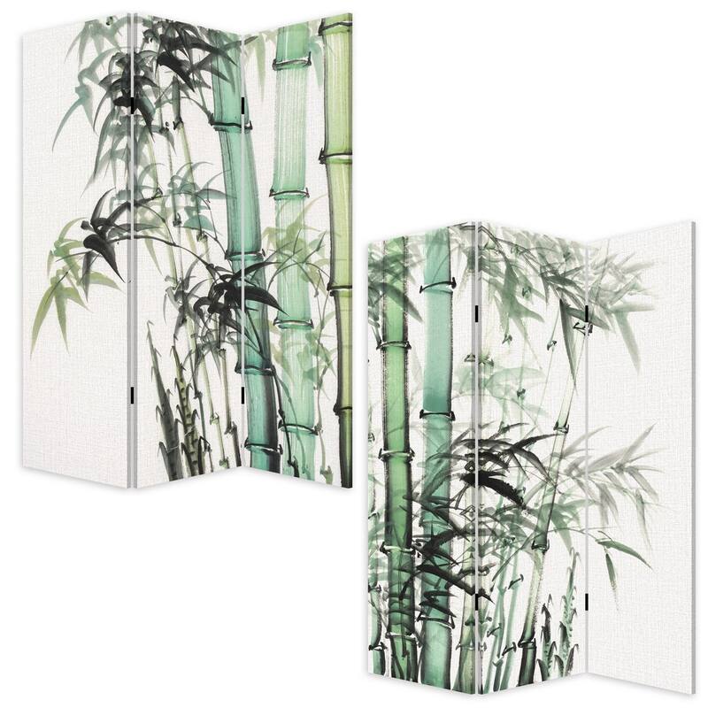 72 Inch 3 Panel Canvas Room Divider with Bamboo Print,Multicolor