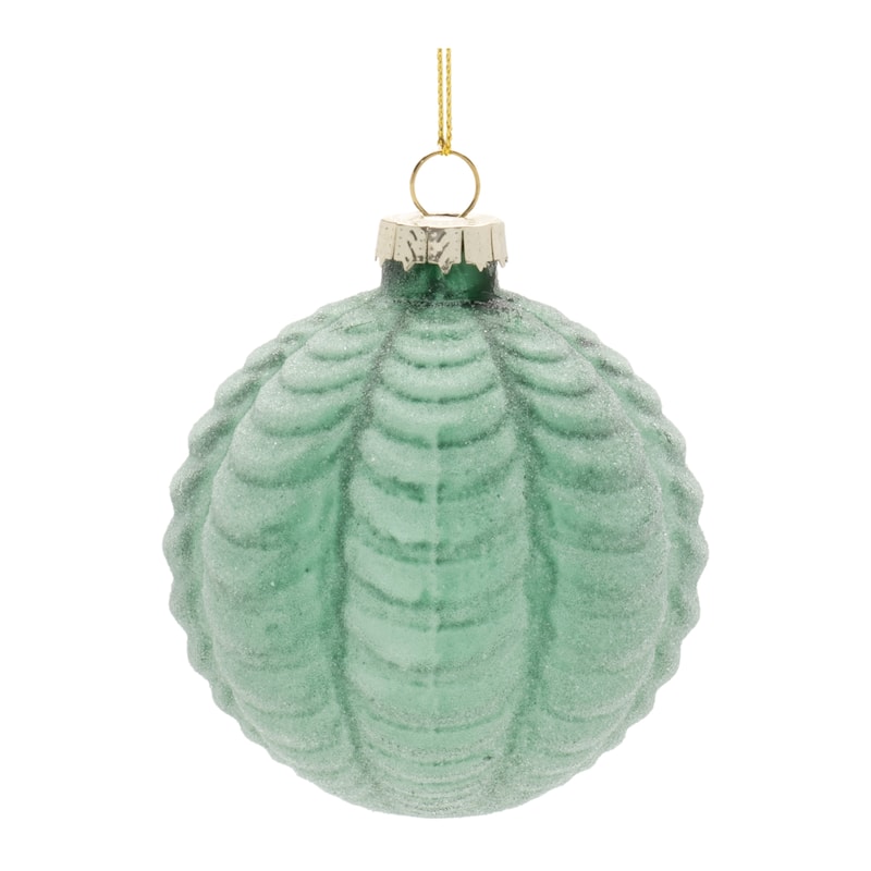 Green Glass Frosted Textured Ball Ornaments Set of 12 Holiday Decor - 3” x 3” x 3.5” (L x W x H)
