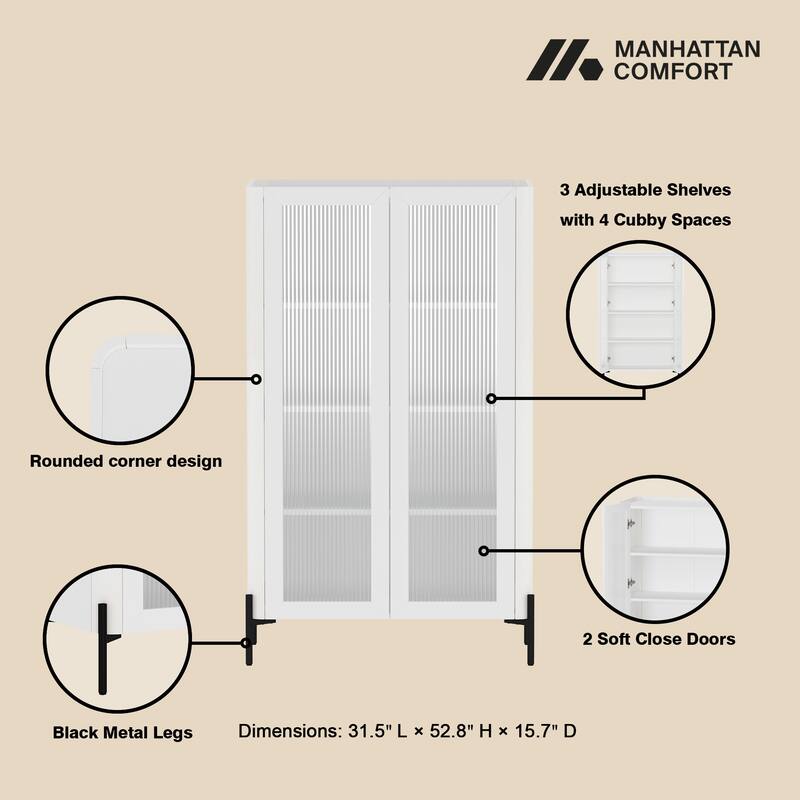 Manhattan Comfort 2-Piece Modern Abbey Tempered Glass Accent Cabinet