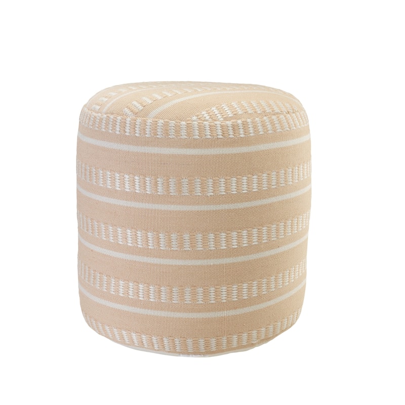 HomeRoots 20" Orange Polyester Round Striped Indoor Outdoor Pouf Ottoman - 20' X '20' X '20