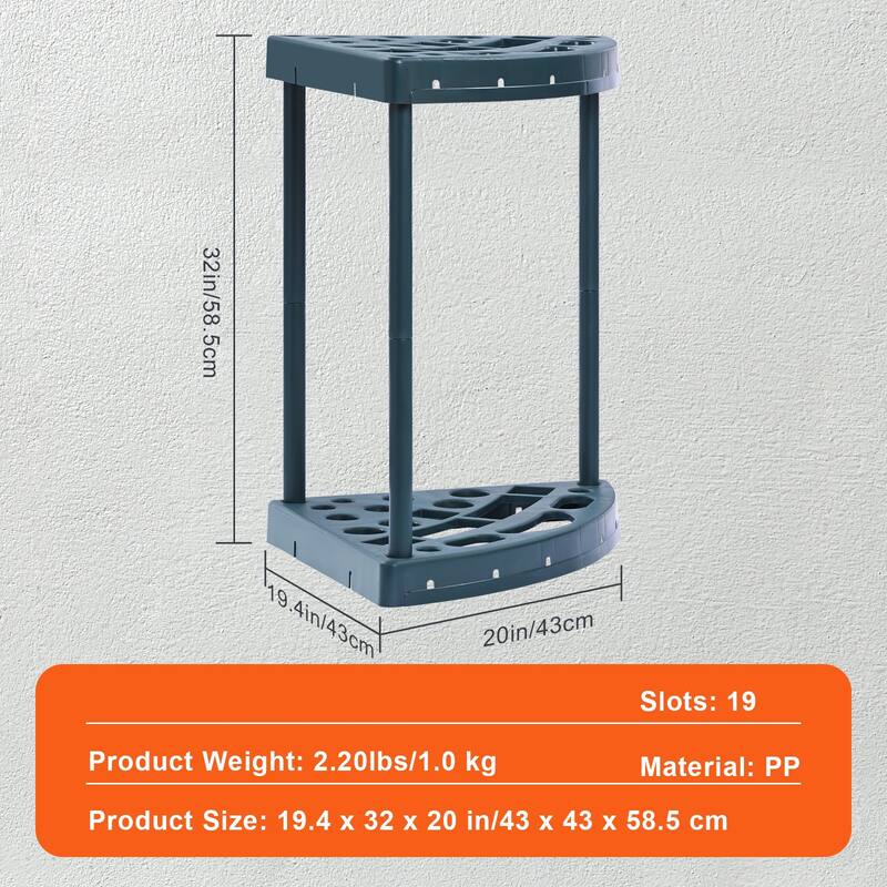 Blue PP 19 Slots Garden Tool Organizer Tower Rack with Upper and Lower Trays for Storage - 19.4 x 32 x 20 in