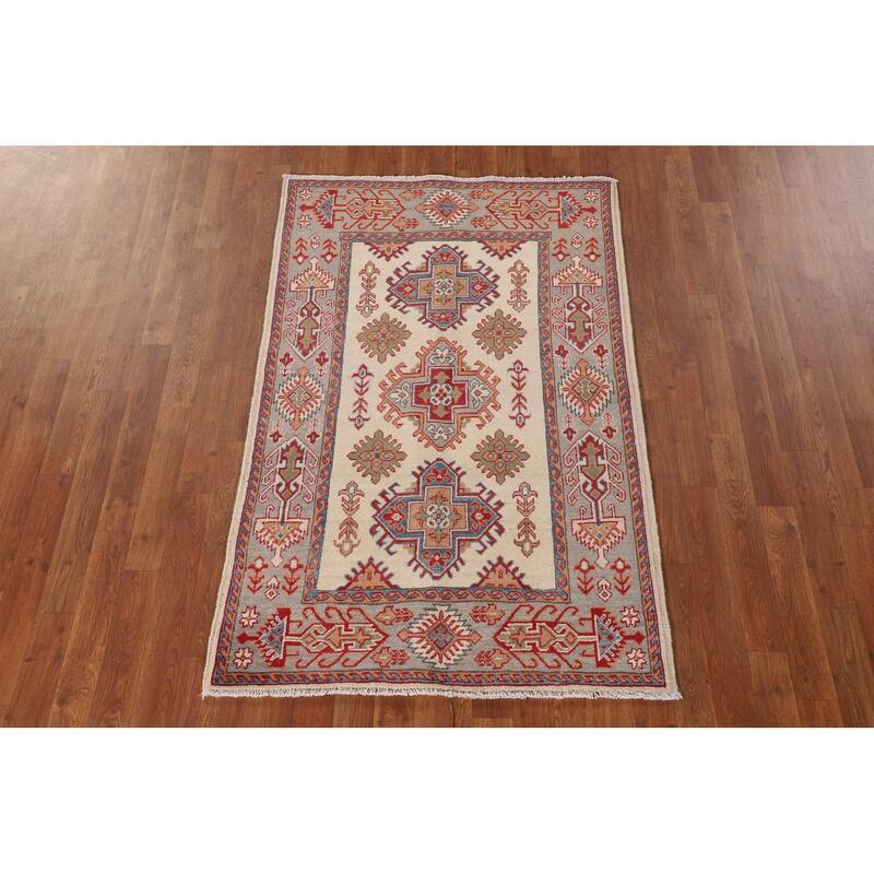 Kazak Oriental Accent Rug Handmade Beige Wool Carpet - 3'3"x 5'1"
