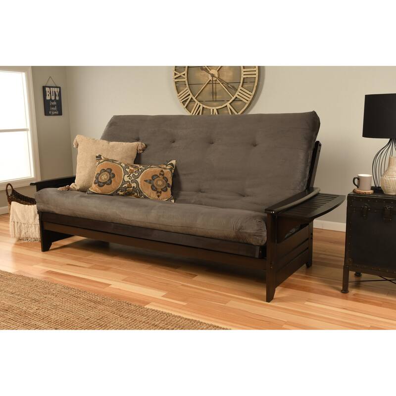 Somette Queen-size Futon Set in Espresso Finish with Suede Mattress - Suede Gray