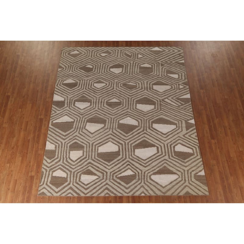 Geometric / Modern Area Rug Handmade Wool Carpet - 8'1"x 9'9"