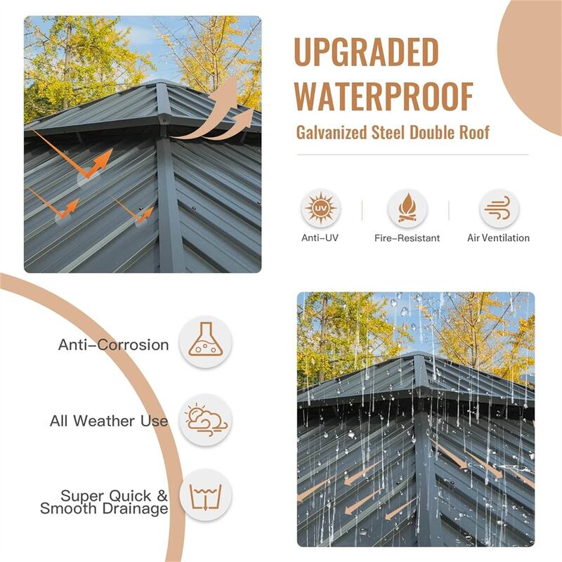 12' X 12' Hardtop Metal Gazebo w/ Galvanized Steel Double Roof Canopy