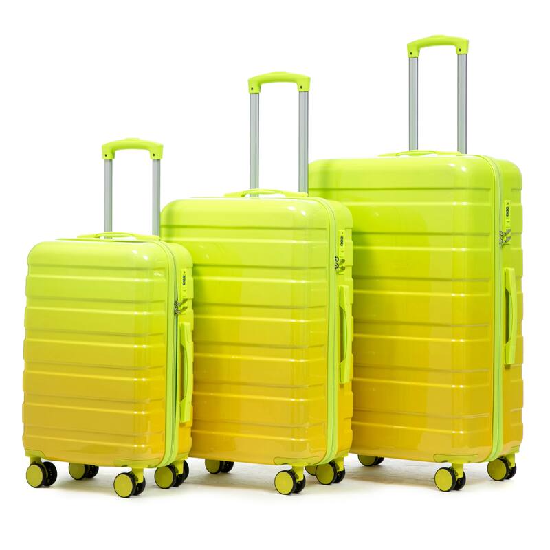 20"/24"/28" 3 pcs/set in PC Spinner Wheel Luggage, Carry on Suitcase, With Gradient Color and Combination Lock - Green + Yellow