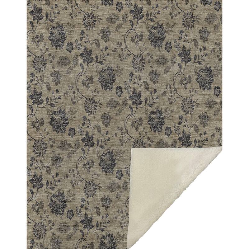 Premium Machine Washable Traditional Floral Sherpa Throw Blanket