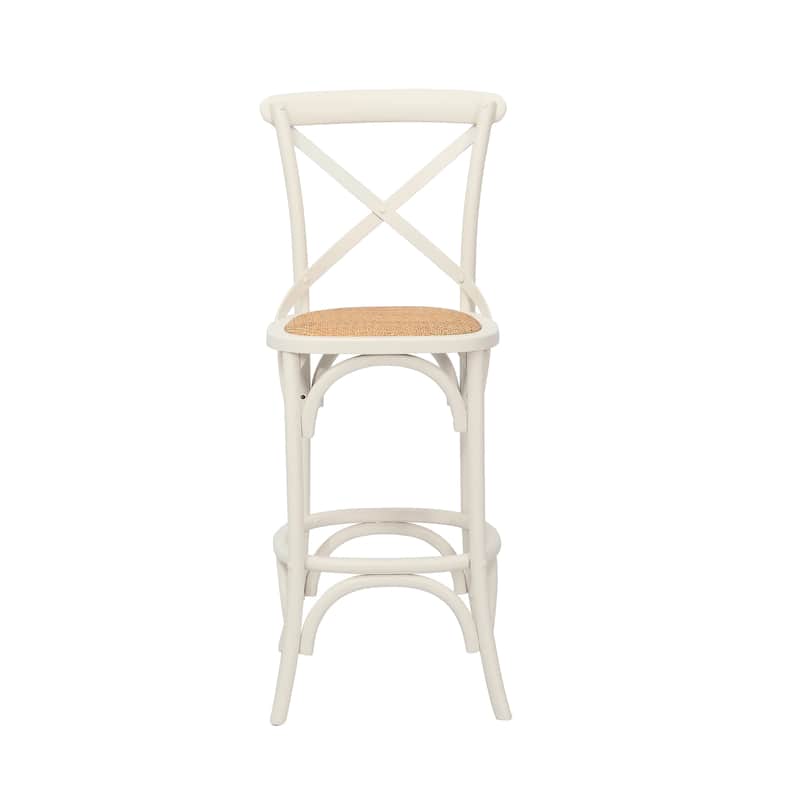 Porthos Home Ziva Bar Stools Set of 2, Elm Wood with Woven Rattan
