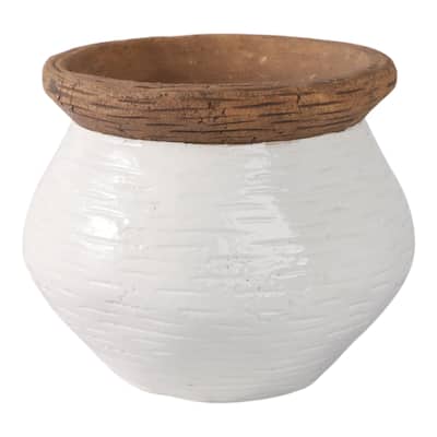 Pottery Planter Textured Design Indoor Outdoor Use - 7" White, Tan - 8" x 8" x 6.5"