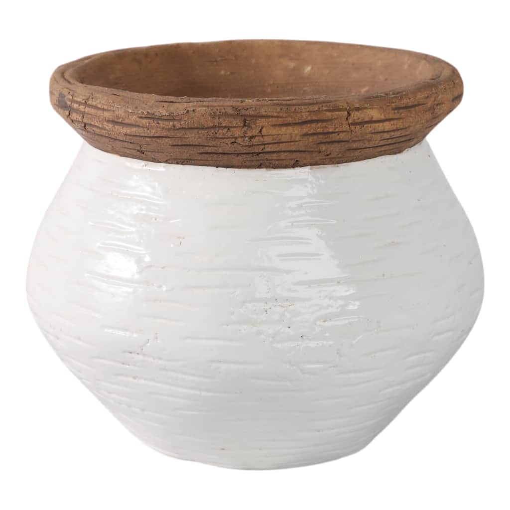 Pottery Planter Textured Design Indoor Outdoor Use - 7" White, Tan - 8" x 8" x 6.5"