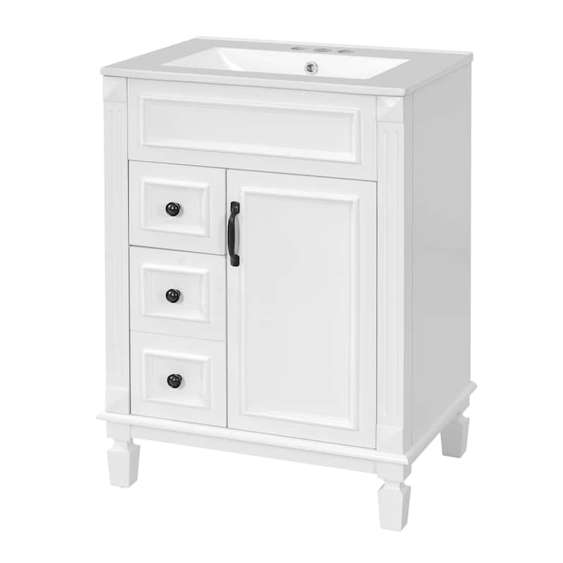 24" Bathroom Vanity With Ceramic Sink, Small Bathroom Sink Cabinet, Modern Cabinet With 2 Drawers And Adjustable Shelf