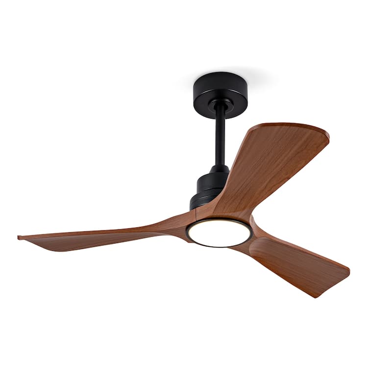 42 Inch Modern Black Ceiling Fan With Light 3 ABS Blades Remote Control Reversible DC Motor With Dimmable LED - Black + Brown
