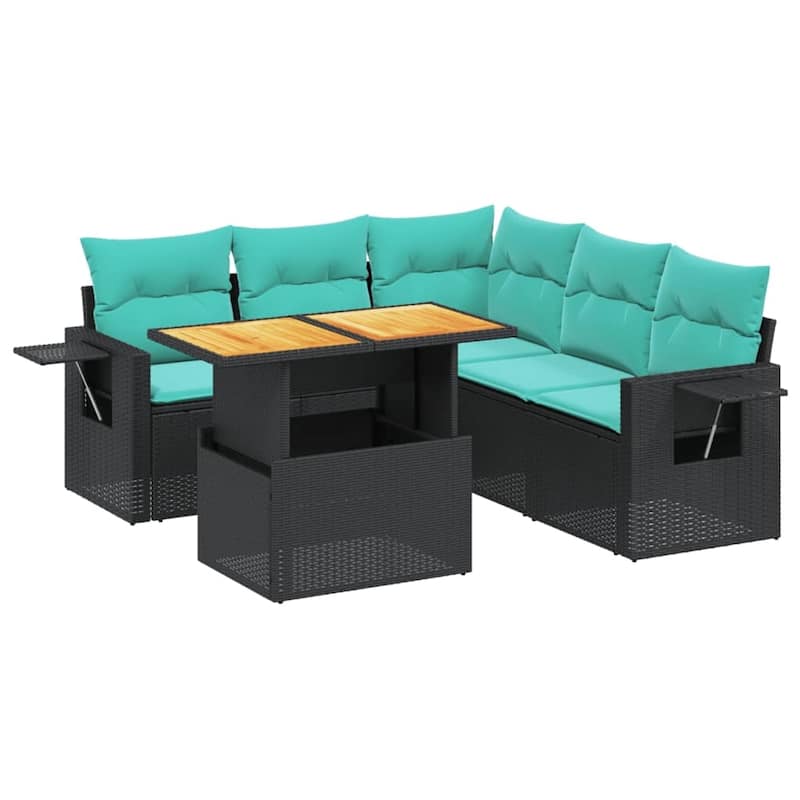 vidaXL Patio Sofa Set with Cushions Outdoor Furniture 6 Piece Poly Rattan - 24.4 x 24.4 x 27.2