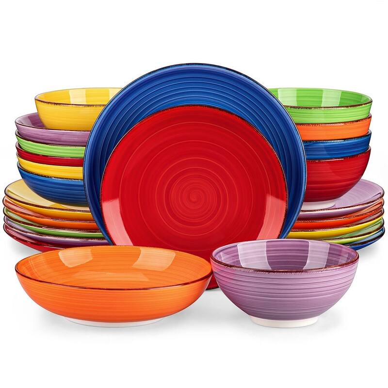 vancasso Bonita Stoneware Handpainted Multicolour Dinnerware Set - Assorted Colors - 24 Piece