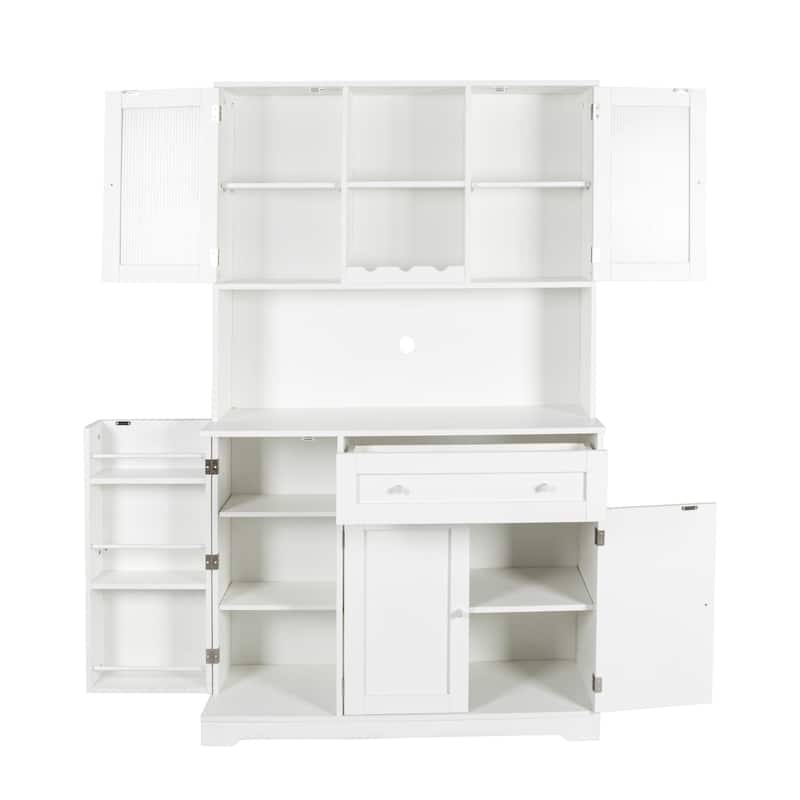 68 Inch High White Kitchen Pantry Cabinet with Hutch,Wine Rack for Dining Room